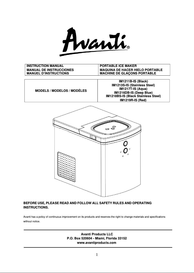Page 1 of the manual User Manual Avanti IM1218BS-IS