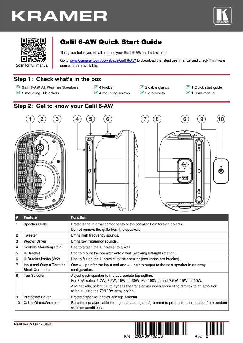 Page 1 of the manual Quick Start Guide Kramer Galil 6-AW