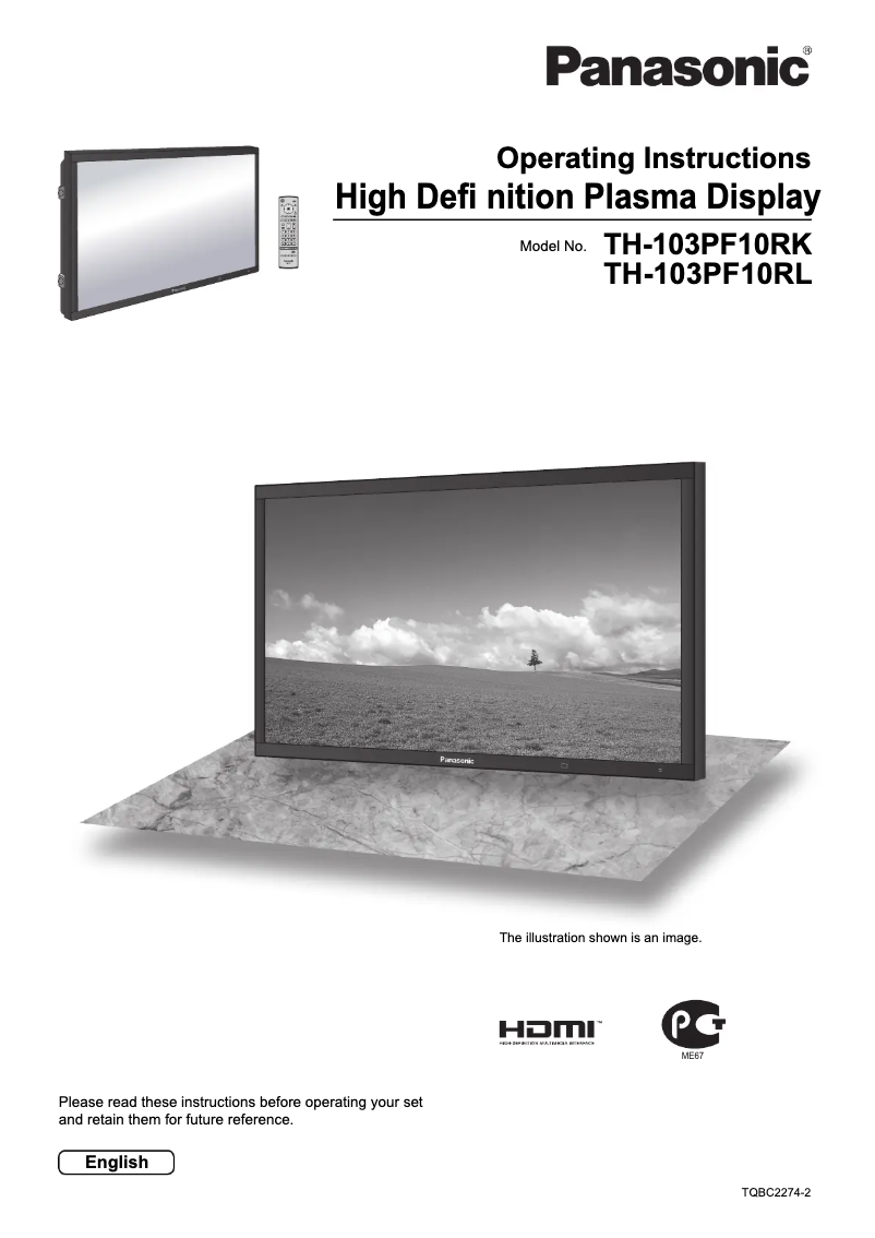 Page 1 of the manual User Manual Panasonic TH-103PF10RK