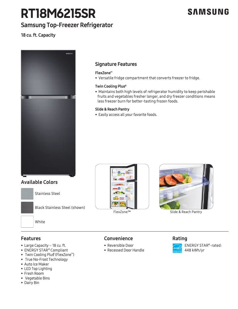 Page 1 of the manual Technical Sheet Samsung RT18M6215SG