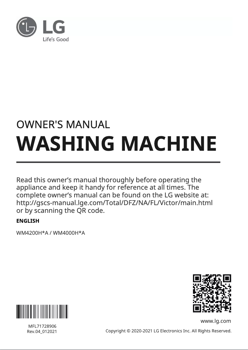 First page image of the manual for WM4100HWA