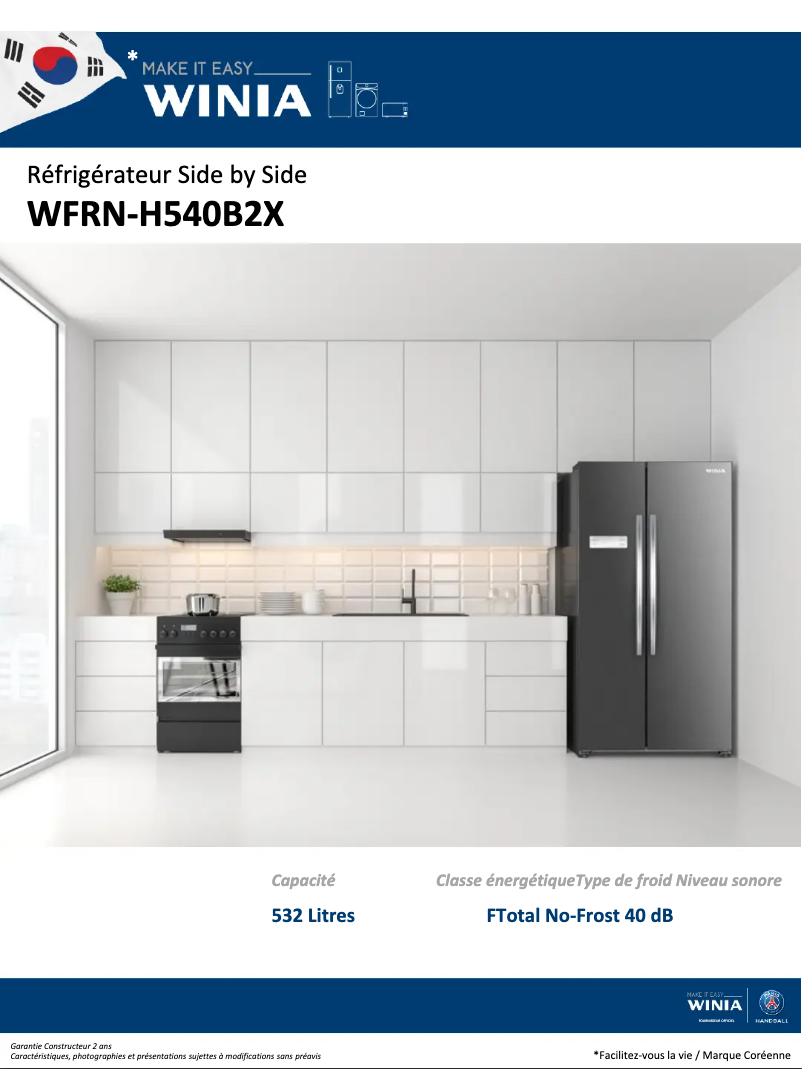 Page 1 of the manual Technical Sheet Winia WFRN-H540B2X