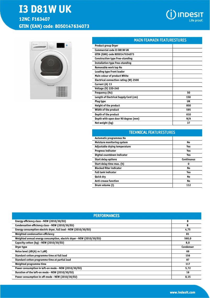 First page image of the manual for I3 D81W UK