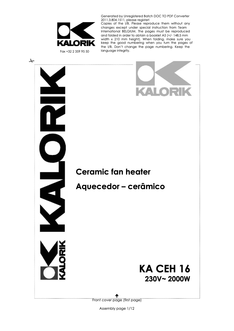 First page image of the manual for KA CEH 16