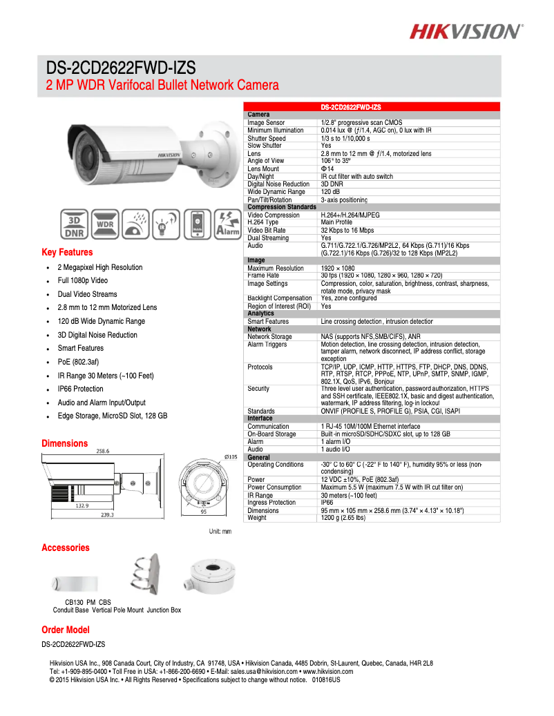 Page 1 of the manual Brochure Hikvision DS-2CD2622FWD-IZS