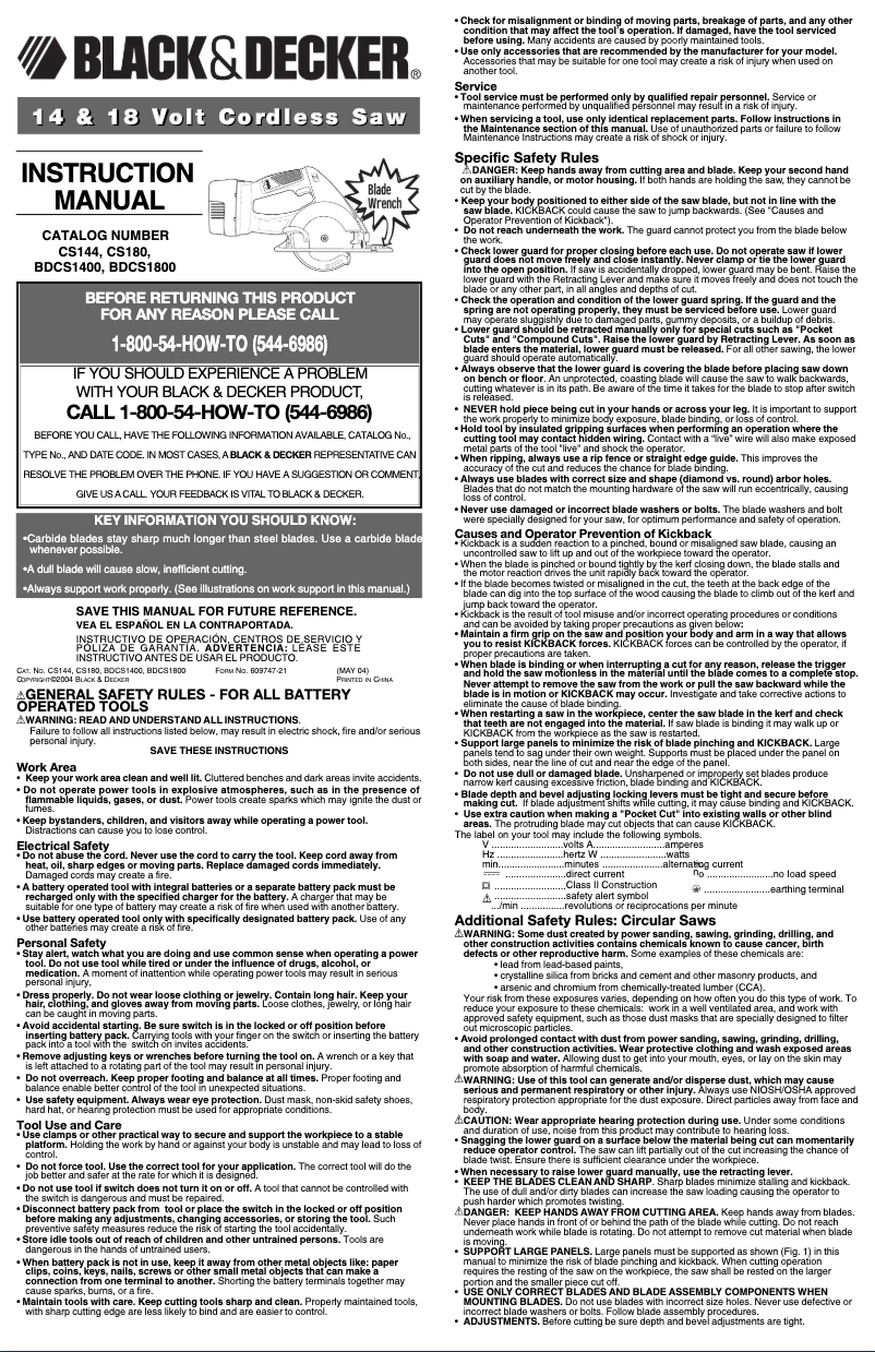 Page 1 of the manual User Manual Black & Decker CS180