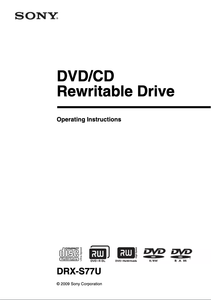 Page 1 of the manual User Manual Sony Optiarc DRX-S77U