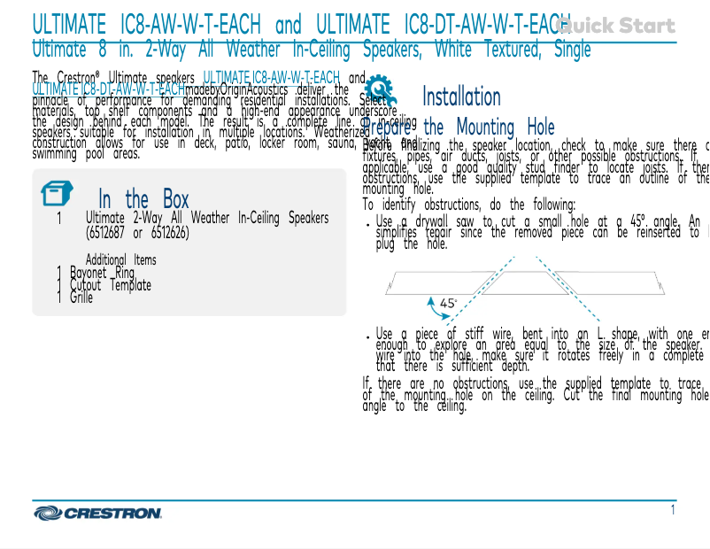 Page 1 of the manual User Manual Crestron ULTIMATE IC8-DT-AW-W-T-EACH