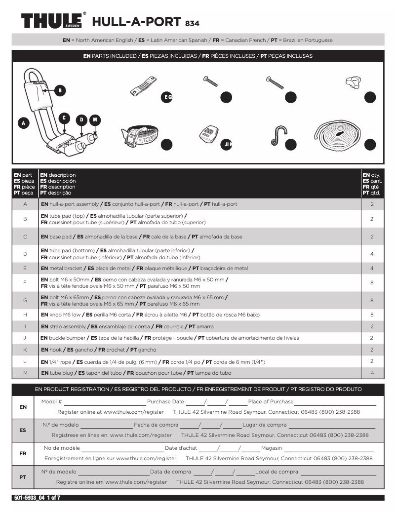 Page 1 of the manual User Manual Thule Hull-a-Port