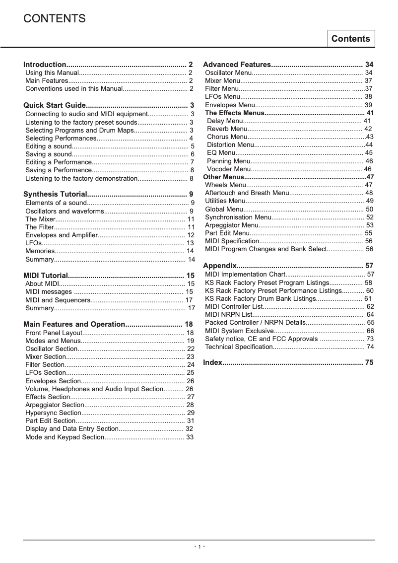 First page image of the manual for KS Rack