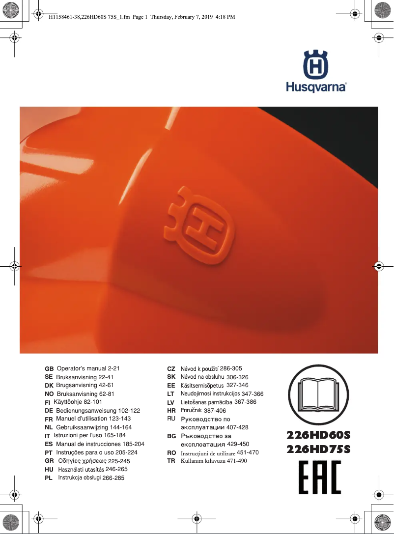 Page 1 of the manual User Manual Husqvarna 226HD75S