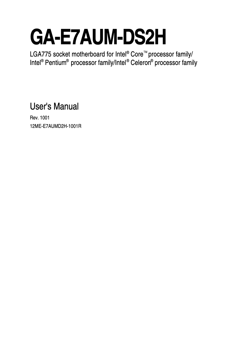 Page 1 of the manual User Manual Gigabyte GA-E7AUM-DS2H