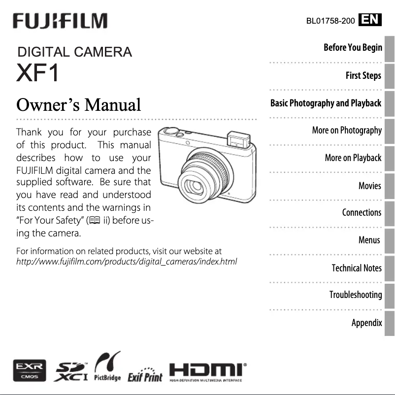 Page 1 de la notice Manuel utilisateur Fujifilm FinePix XF1