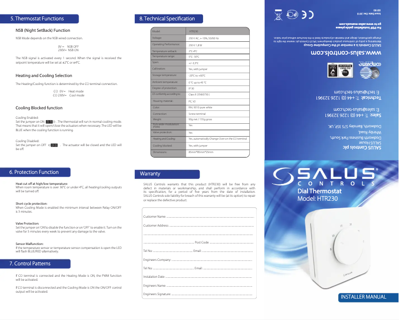 Page 1 of the manual User Manual Salus HTR230