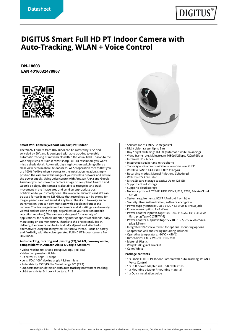Page 1 of the manual Technical Sheet Digitus DN-18603