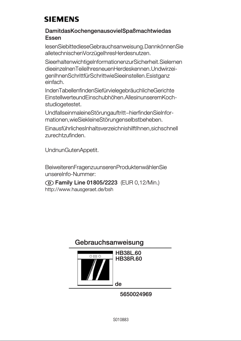 Page 1 of the manual Instruction Manual Siemens HB38R560