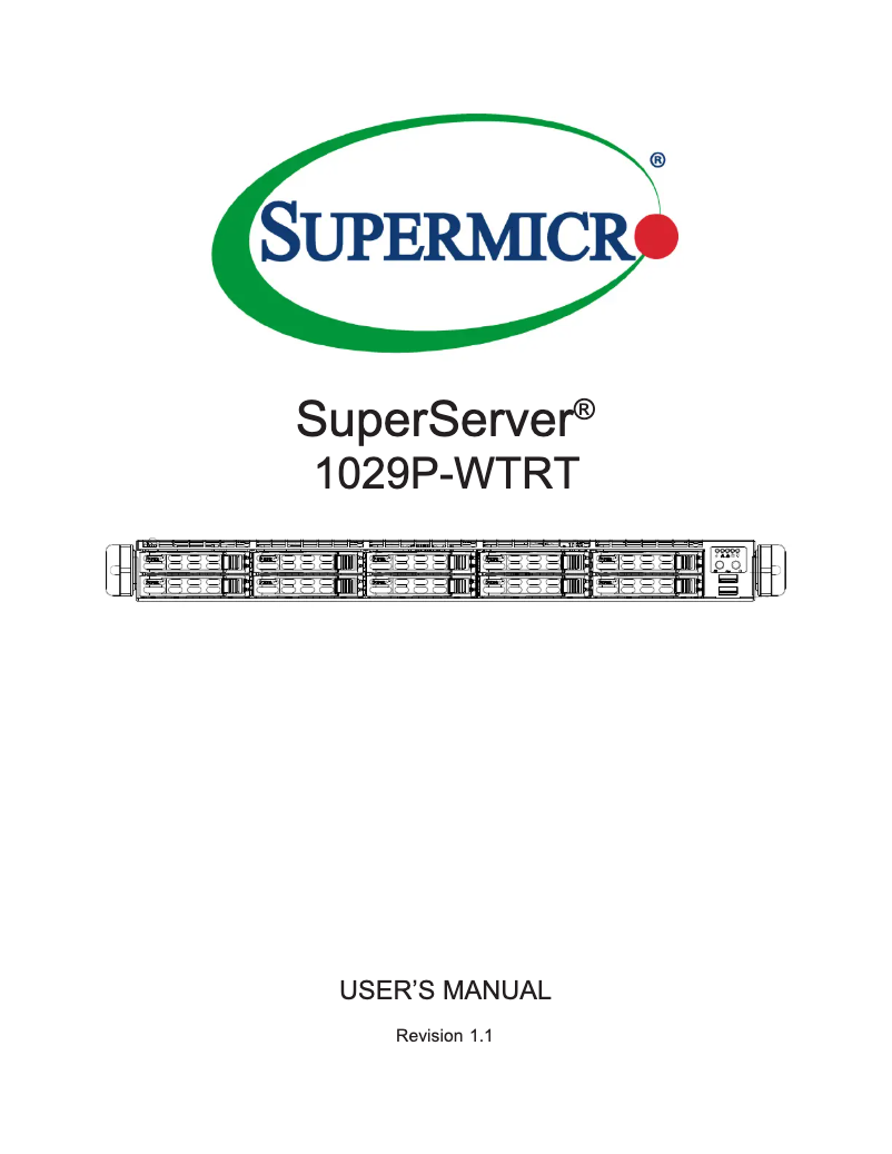 First page image of the manual for SuperServer 1029P-WTRT