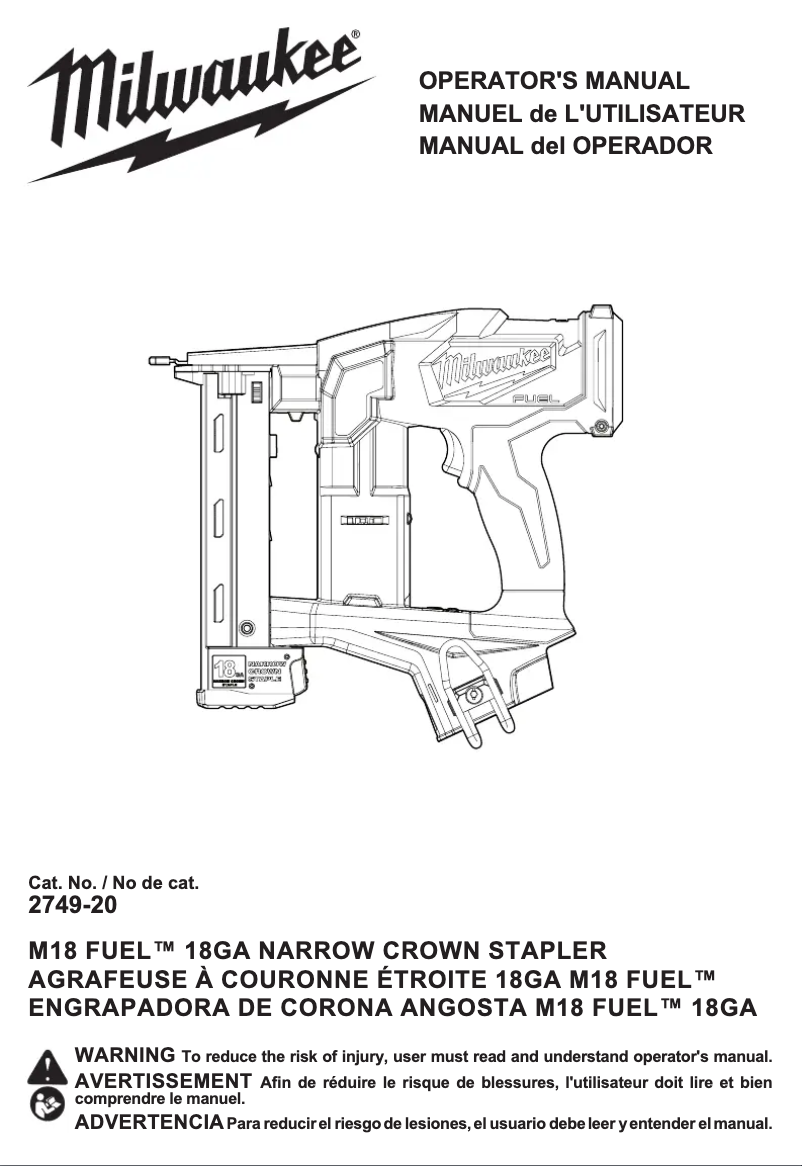 First page image of the manual for M18 Fuel 2749-21CT