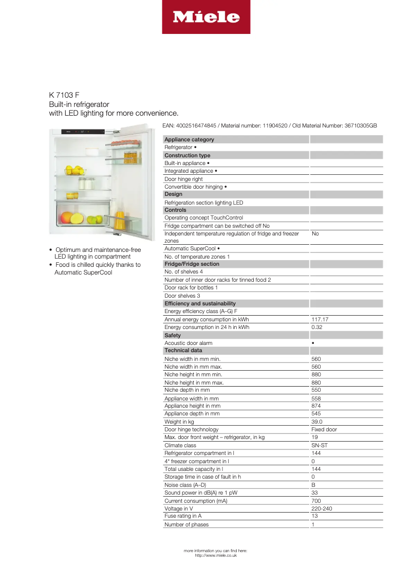 First page image of the manual for K 7103 F Selection