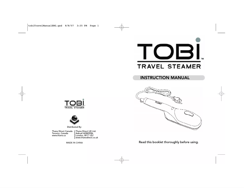 First page image of the manual for Tobi Travel Steamer