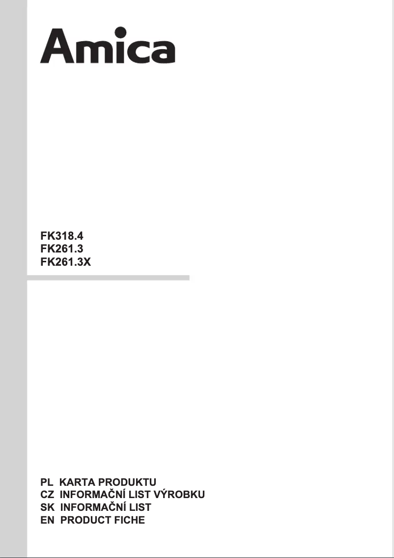 Page 1 of the manual Technical Sheet Amica FK261.3X