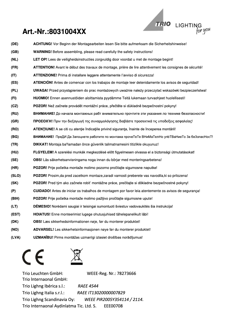 First page image of the manual for Trumpet 803100407