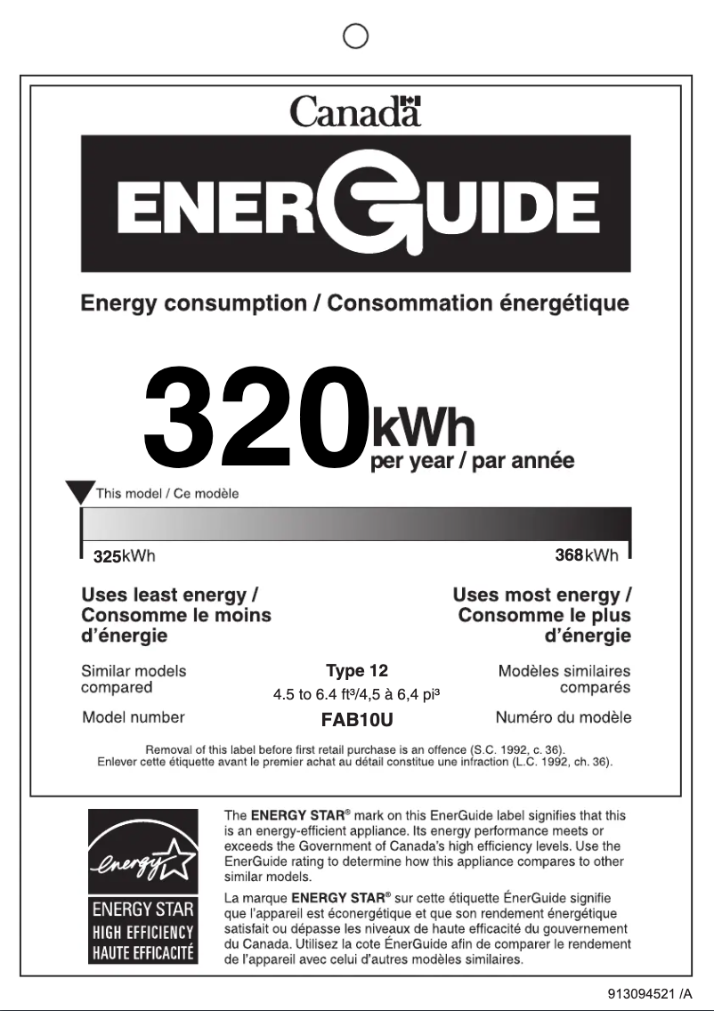 Page 1 of the manual Energy Label Smeg FAB10URRD3