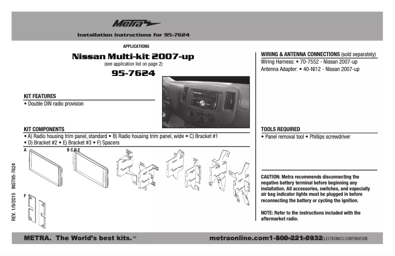 Page 1 de la notice Guide d'installation Metra 95-7624