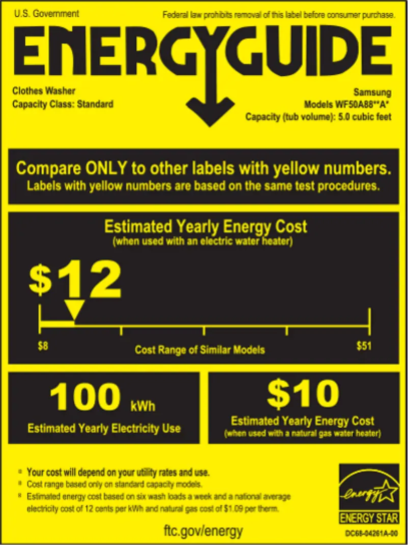 Page 1 of the manual Energy Label Samsung WF50A8800AV