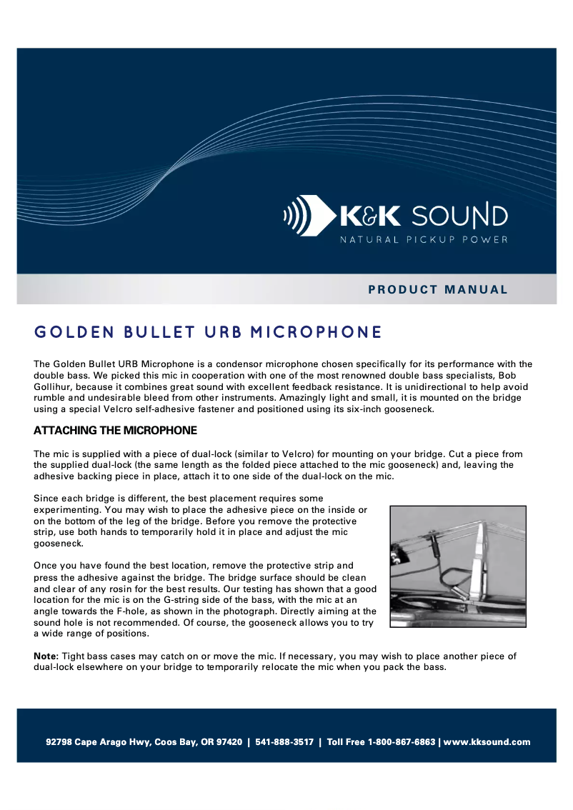 Page 1 of the manual User Manual K&K Sound Golden Bullet URB