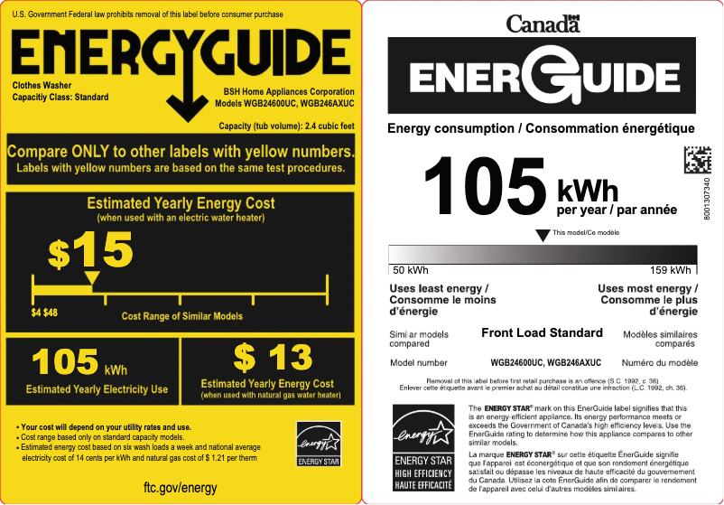 Page 1 of the manual Energy Label Bosch WGB24600UC