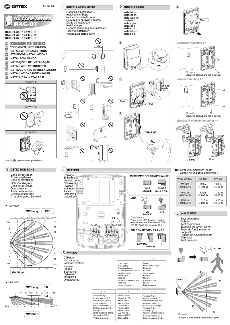 Page 1 of the manual User Manual Optex RXC-DT
