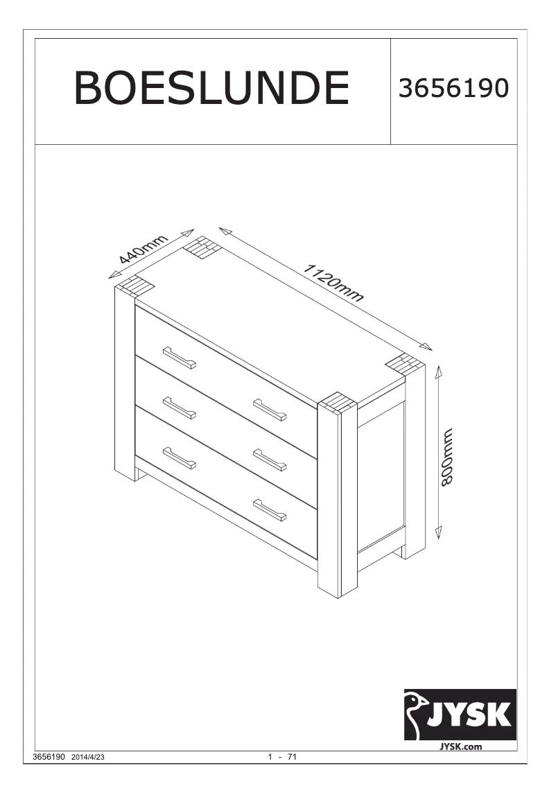 Page 1 of the manual User Manual JYSK Boeslunde (112x80x44)