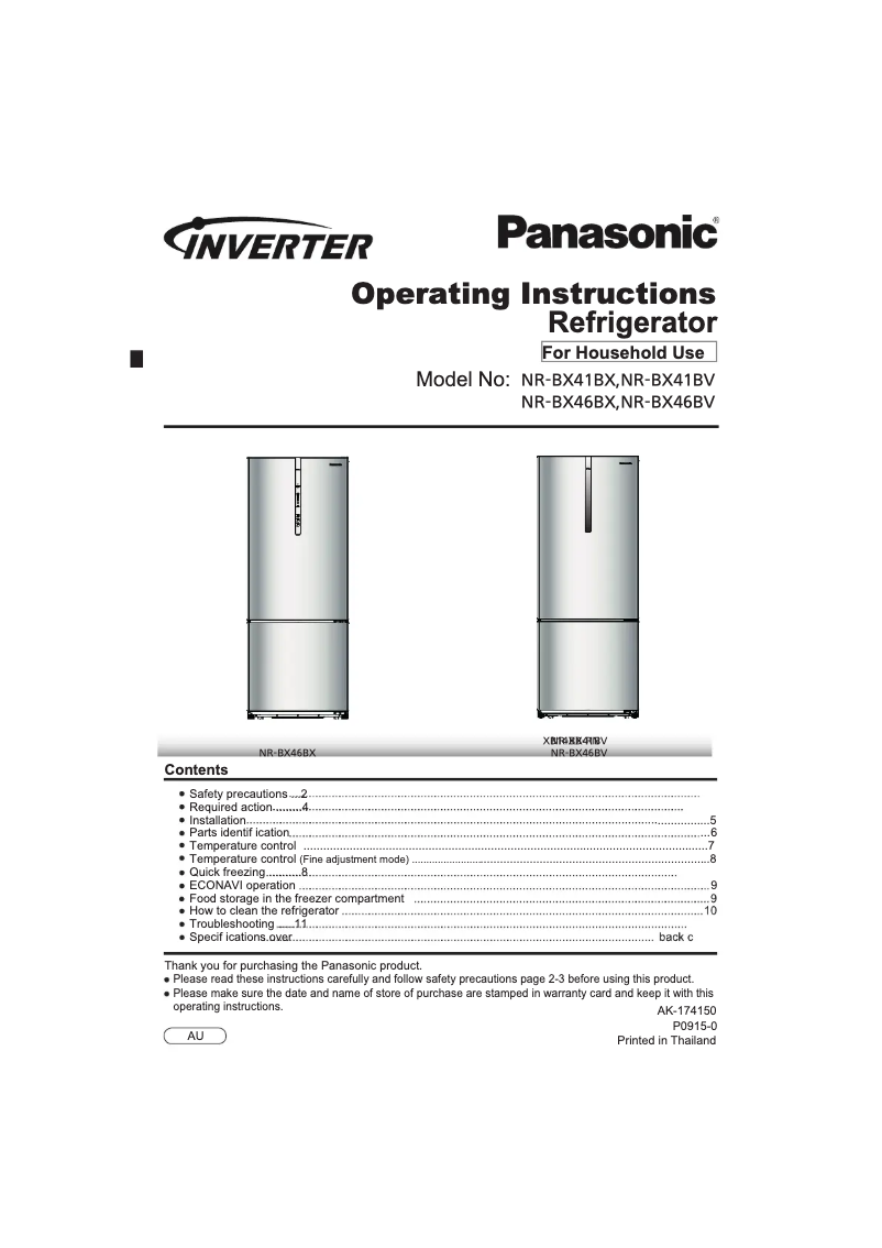 First page image of the manual for NR-BX41BX