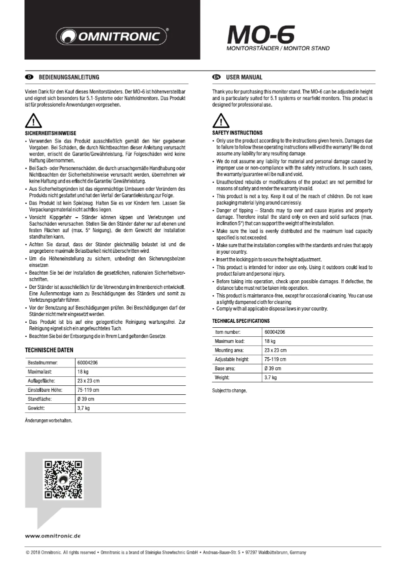 First page image of the manual for MO-6