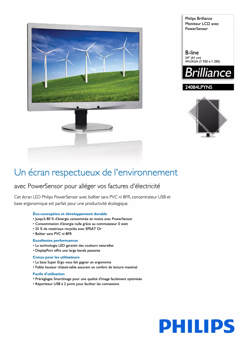 Page 1 of the manual Technical Sheet Philips Brilliance 240B4LPYNS