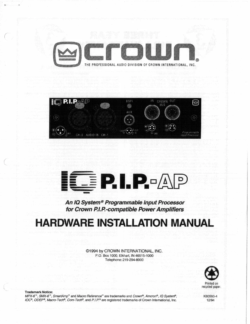 First page image of the manual for IQ-P.I.P.-AP