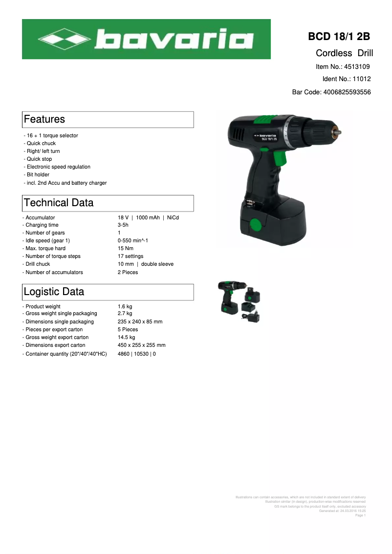 Page 1 of the manual User Manual Bavaria BCD 18/1 2B