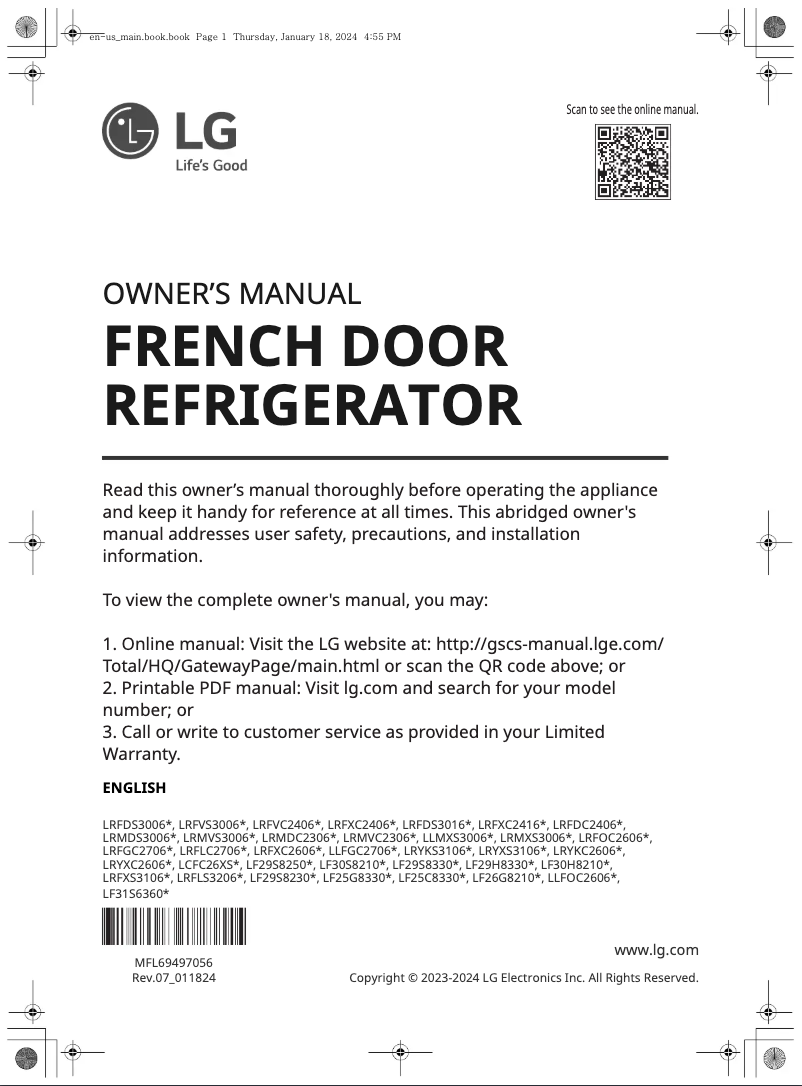 Page 1 of the manual User Manual LG LRFOC2606S