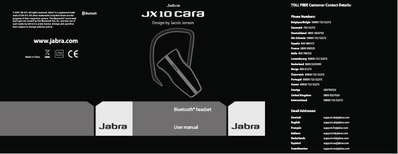 First page image of the manual for JX10 Cara