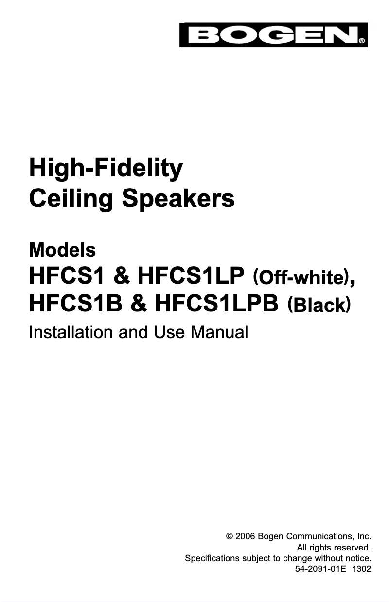 Page 1 of the manual User Manual Bogen HFCS1