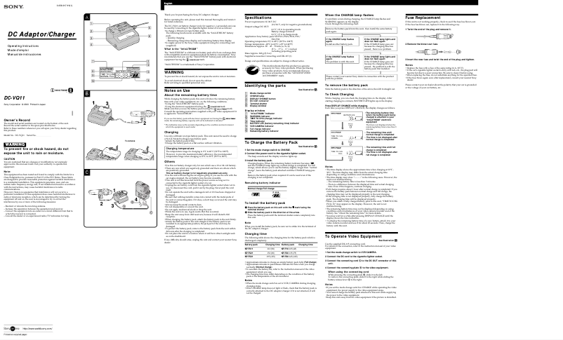 Page 1 of the manual User Manual Sony DC-VQ11