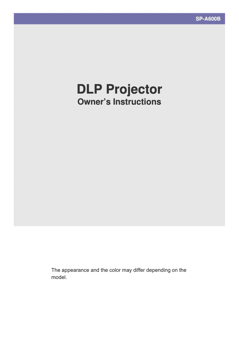 First page image of the manual for SP-A600B