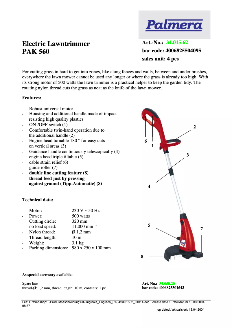 First page image of the manual for PAK 560
