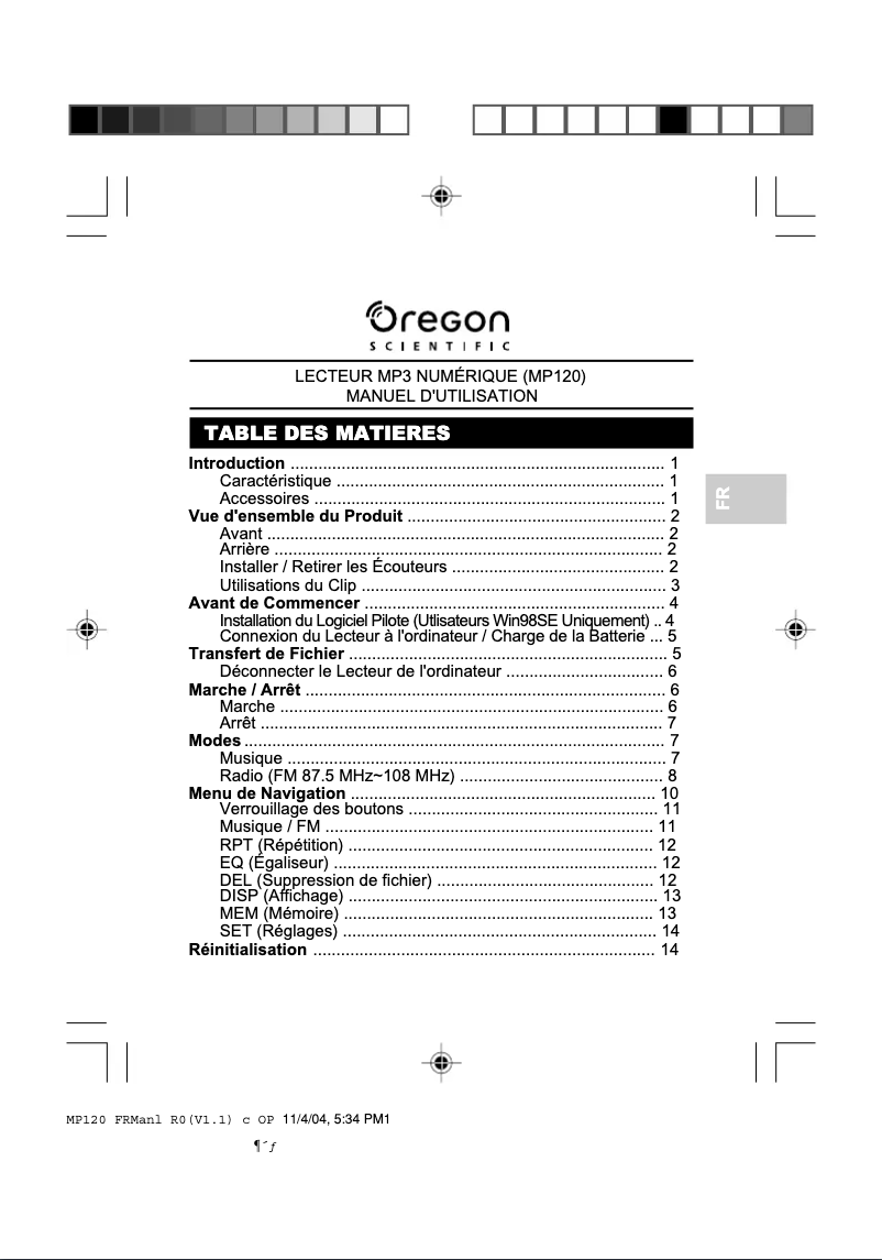 Page 1 of the manual User Manual Oregon Scientific MP120