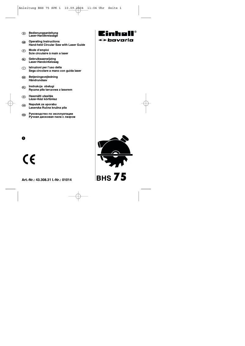 Page 1 of the manual User Manual Bavaria by Einhell BHS 75