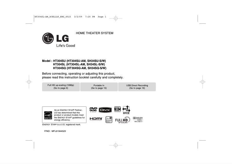 Page 1 of the manual User Manual LG HT304SL-AM