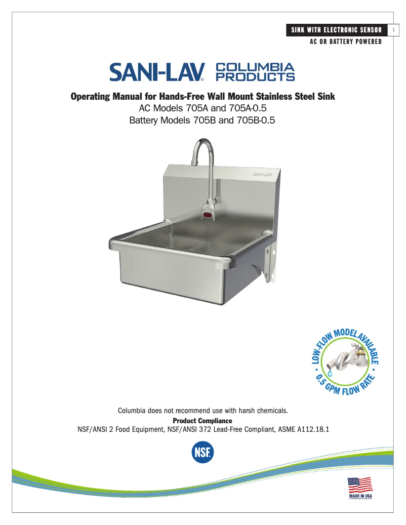 Page 1 of the manual User Manual Sani-Lav 705B
