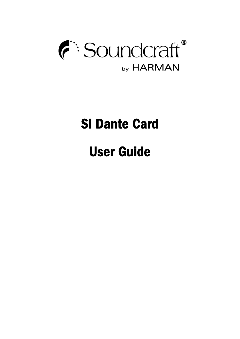 Page 1 of the manual User Manual Soundcraft Si Dante Card