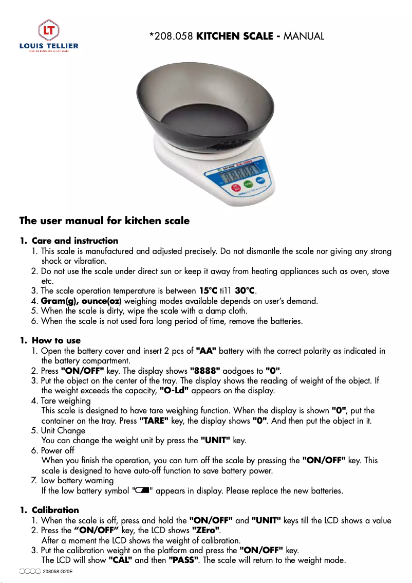 Page 1 of the manual User Manual Louis Tellier 208058